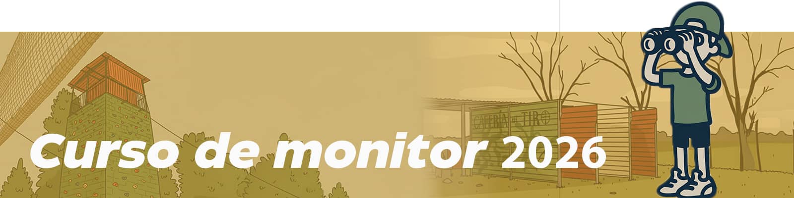 Curso de monitor 2026: ilustración oficial de Orea con una torre de aventura y un monitor con prismáticos